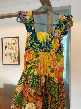 FARM Rio Yellow Green Blue Tropical Floral Mini Dress